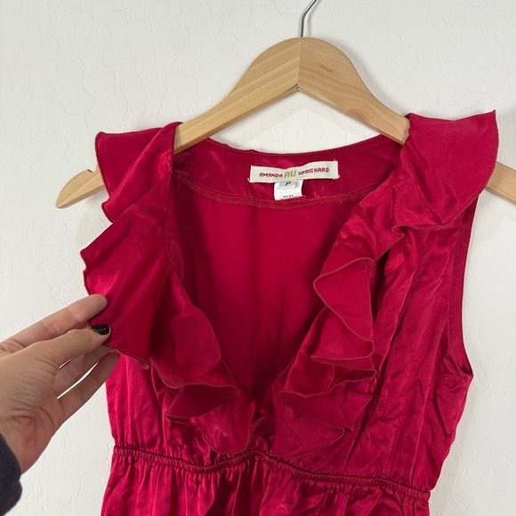 Amanda Uprichard Red 100% Silk V-Neck Ruffle Collar Dress - Picture 4 of 8